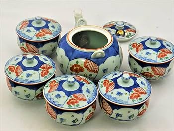 Amazon.co.jp: 有田焼 千峰窯作 色絵 御茶器 茶器セット 蓋付湯呑5個